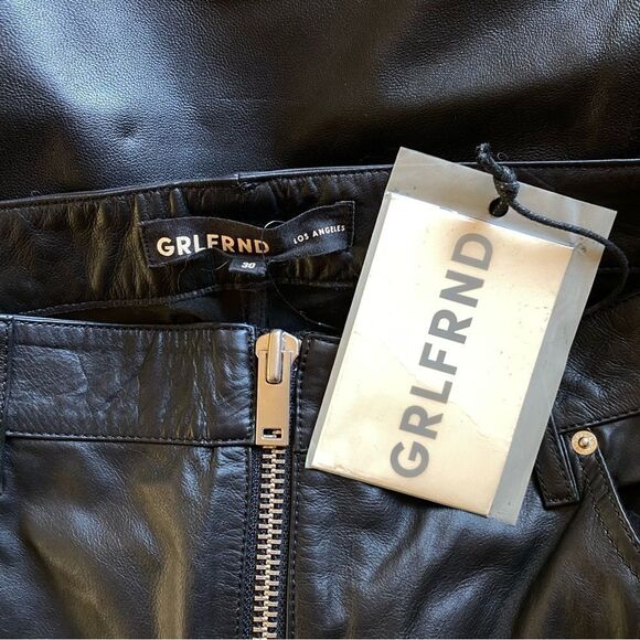 GRLFRND Julia Leather Pants black zipper straight leg soft flares FWRD Revolve - Picture 9 of 12